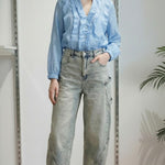 Camicia da donna a maniche lunghe con rouches PG120M POLVERE EXTASY 