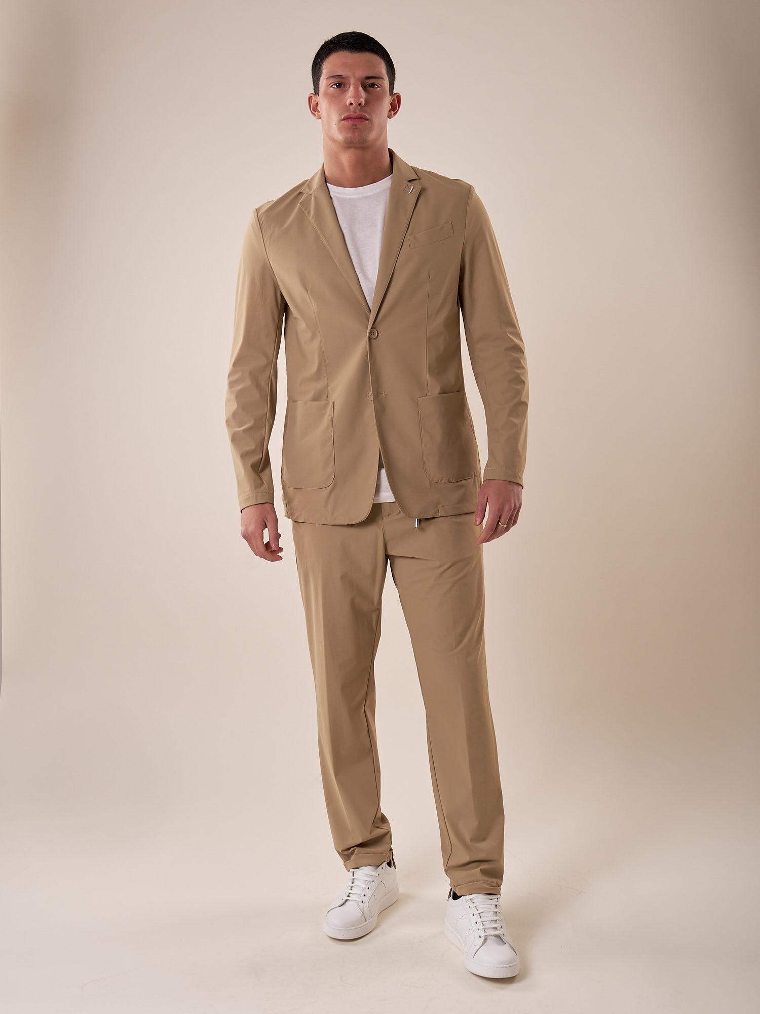 Giacca uomo tessuto tecnico stretch due bottoni tasca a toppe. OC1S2S5G01 BEIGE OVER-D 