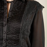Camicia donna in voile con dettagli in raso e pizzo. Eleganza romantica e stile raffinato. CA003137 NERO ARTIGLI 
