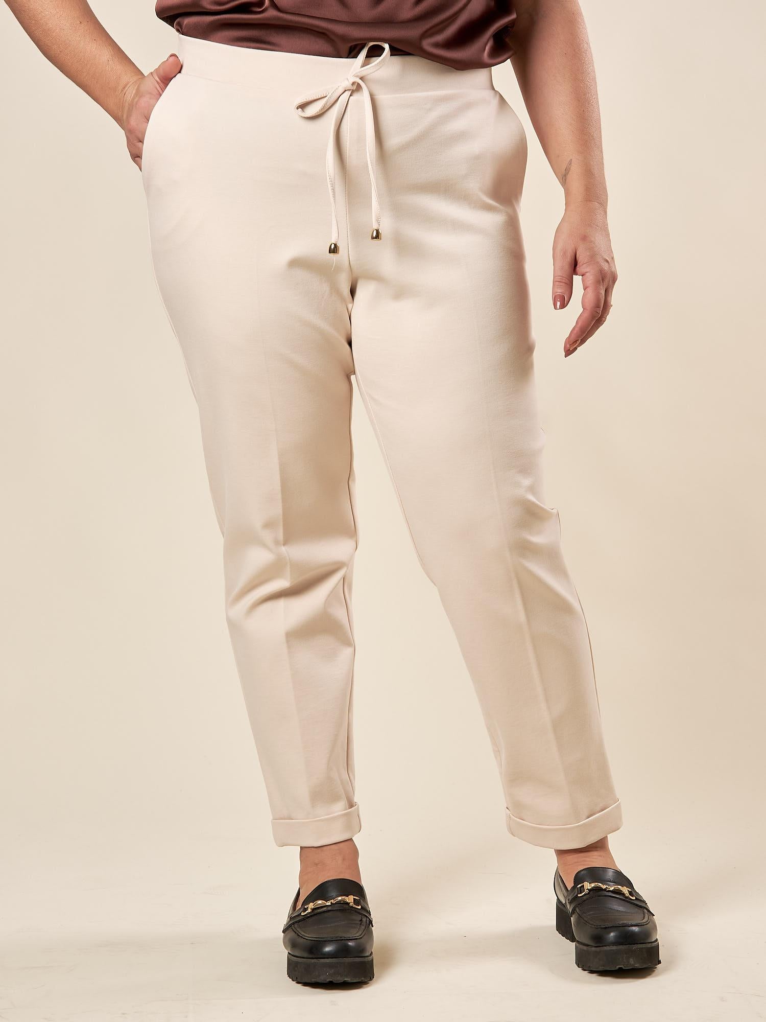 Pantalaccio Donna Curvy in Punto Milano  Comfort Chic con Dettagli Sartoriali. F646YBFGINEVRA CREMA Lizalù 