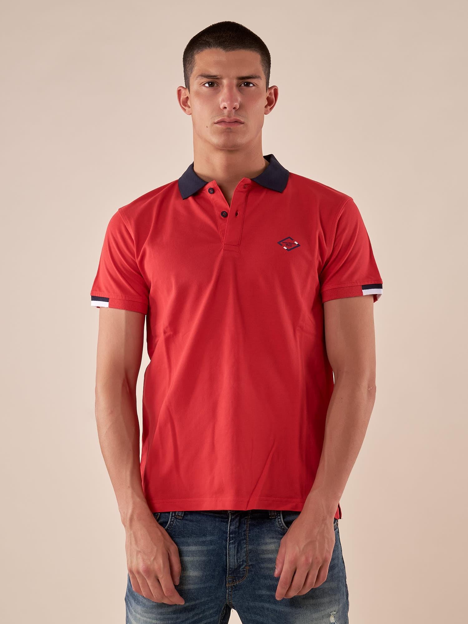 Polo da Uomo in 100% Cotone Piquet con Colletto e Polsini a Contrasto. BAM5431 BRIGHT RED BACI & ABBRACCI Uomo 