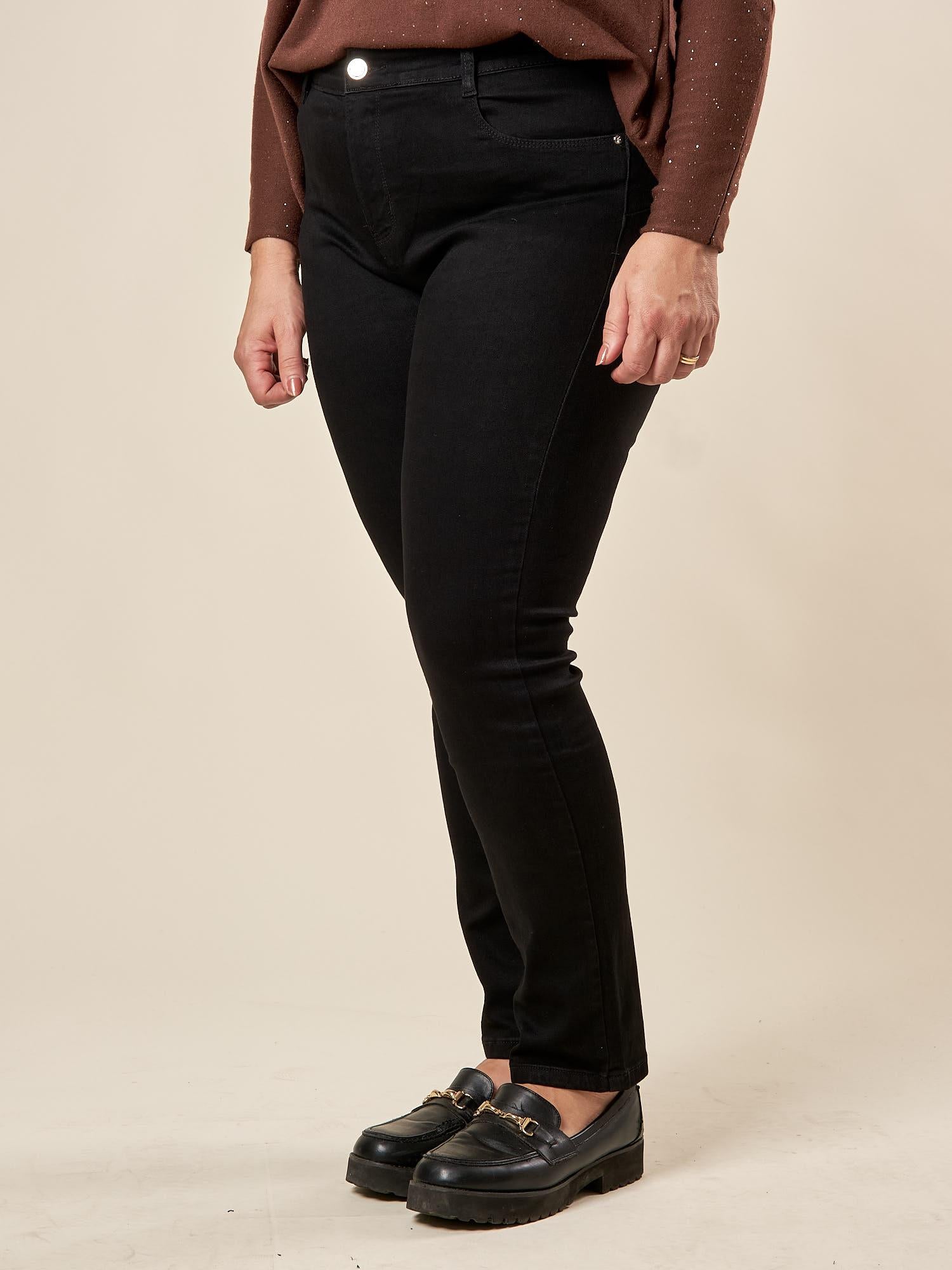 Pantalone Donna Curvy Effetto Push-Up in Cotone Jeansato Elasticizzato  Modello Slim Fit con Fondo Stretto. F883YBFLZ1067 NERO Lizalù 