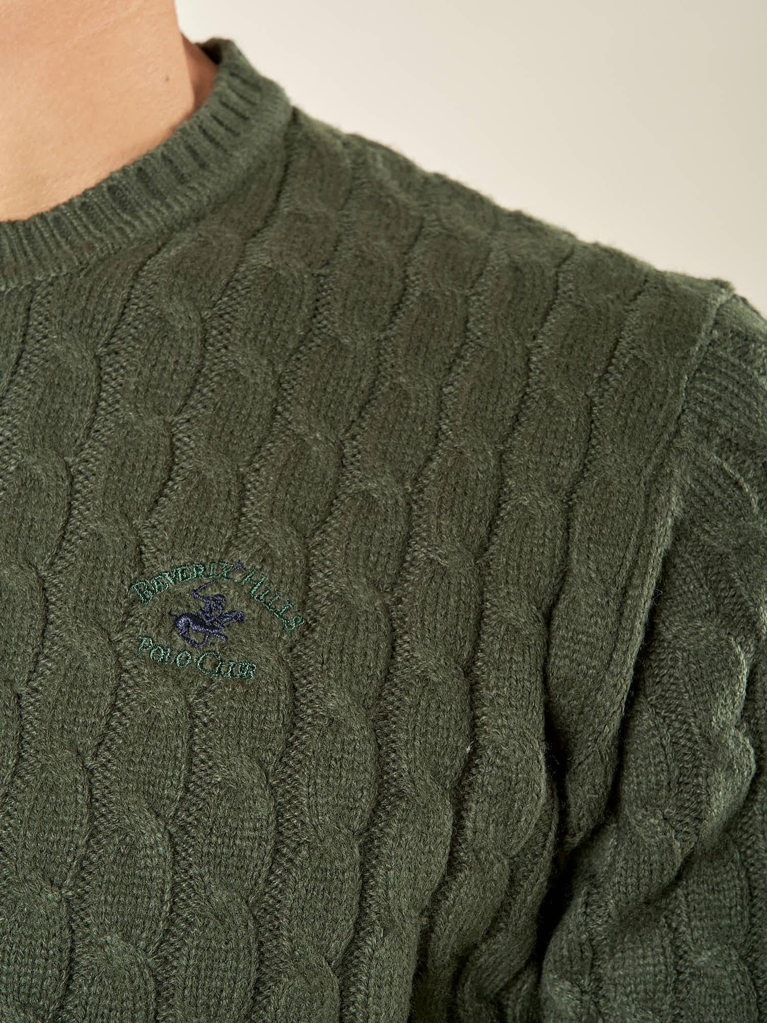 Maglia Uomo Invernale a Trecce in Misto Acrilico. Calore, Stile e Comfort per la Stagione Fredda. M431718 VERDE BEVERLY HILLS POLO CLUB 