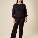 Maglia Donna Curvy Girocollo  Manica Lunga in Viscosa con Dettagli Gioiello. F897YBFJ7513 NERO Lizalù 