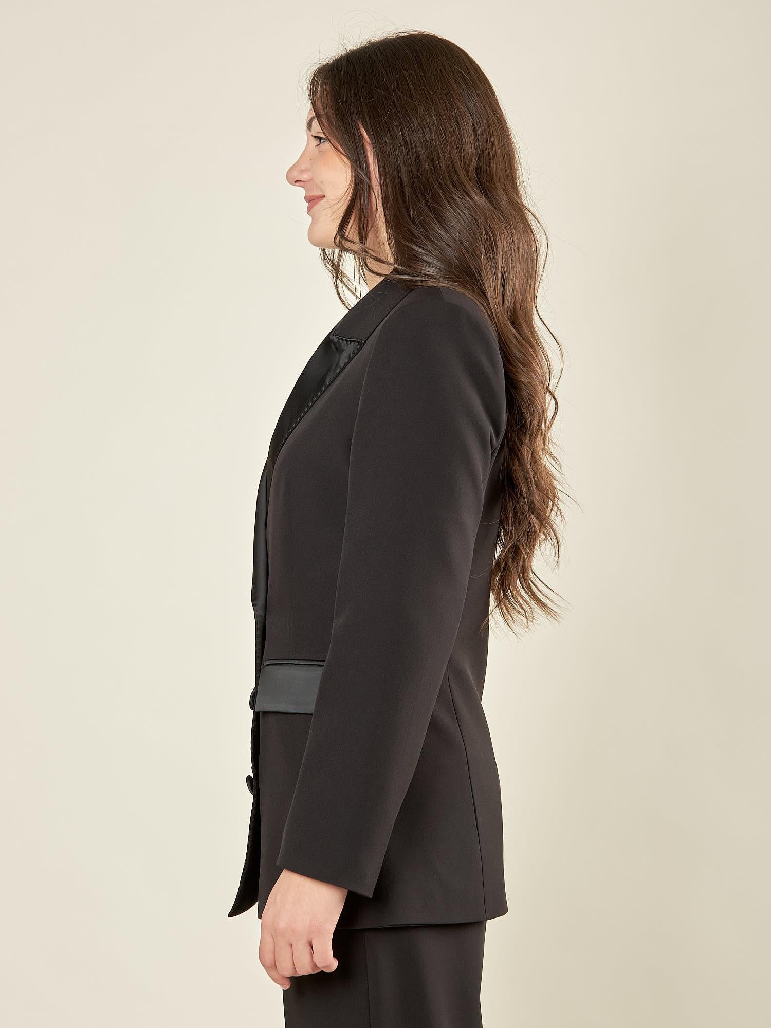 Giacca donna smoking doppio petto, con revers a lancia, tasche e bottoni in raso. GI003042 NERO ARTIGLI 