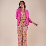 Pantalone in fantasia floreale e banda laterale in tinta unita donna. PA000943 ROSA ARTIGLI 
