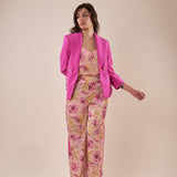 Pantalone in fantasia floreale e banda laterale in tinta unita donna. PA000943 ROSA ARTIGLI 