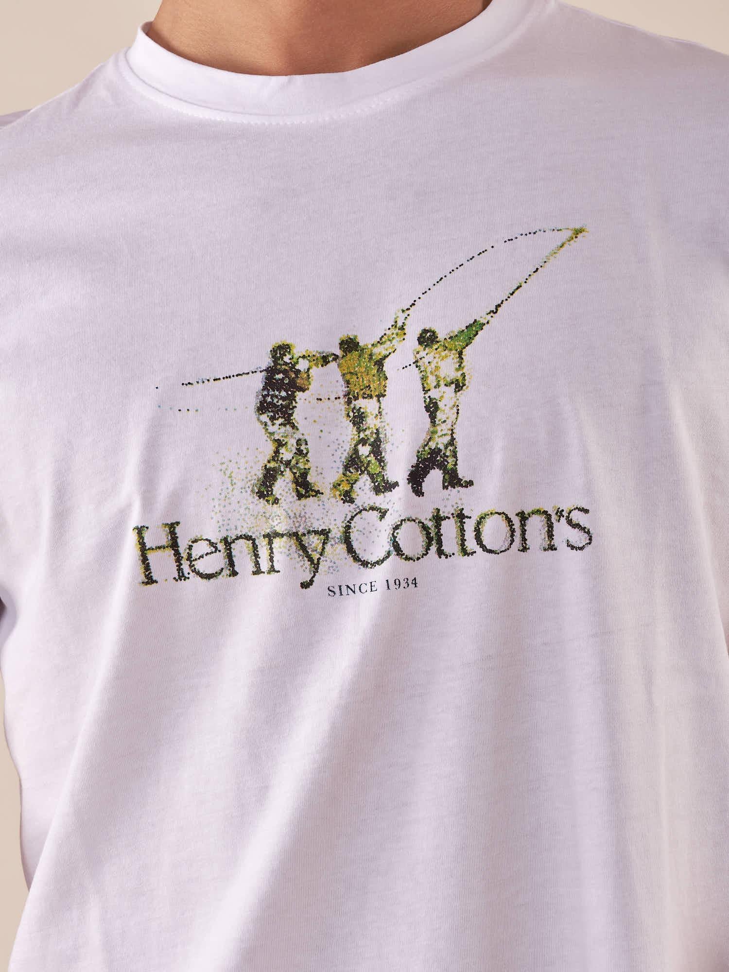 T-shirt Uomo manica corta in cotone 100% con logo stampato a contrasto. TS616035 BIANCO Henry Cotton's 