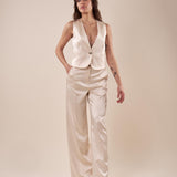 Pantalone in raso donna. PA000964 AVORIO ARTIGLI 