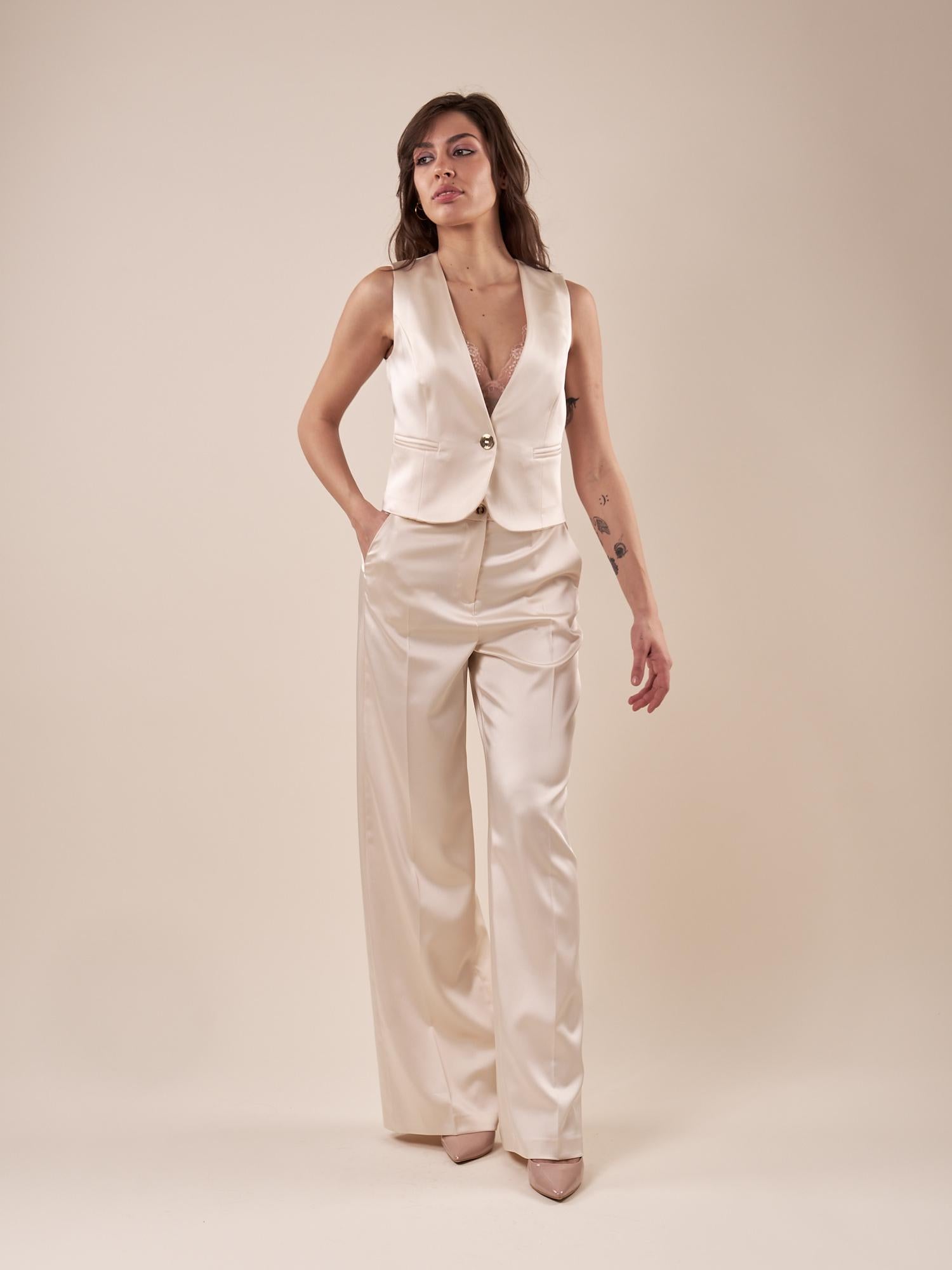 Pantalone in raso donna. PA000964 AVORIO ARTIGLI 