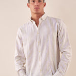 Camicia manica lunga rigata misto lino collo con bottoncino a scomparsa uomo. OC1S2S5C11 BAMBOO OVER-D 