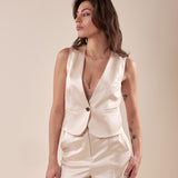 Gilet in raso corto donna. GL000965 AVORIO ARTIGLI 