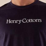 T-shirt Uomo manica corta in cotone 100% con logo stampato a contrasto TS616034 BLU Henry Cotton's Uomo 