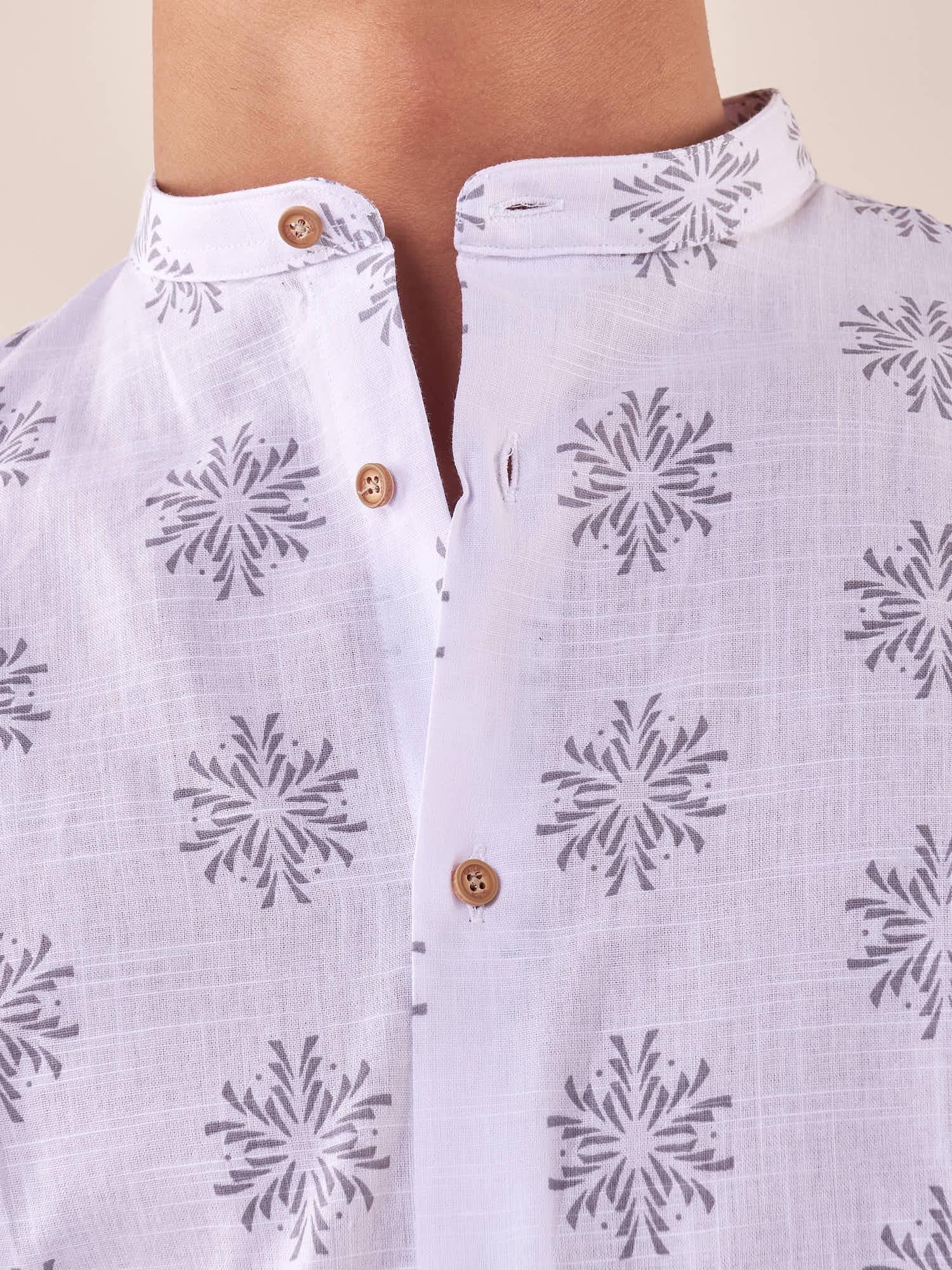 Camicia coreana manica lunga misto lino fantasia uomo. DM9393 GRIGIO DATCH 