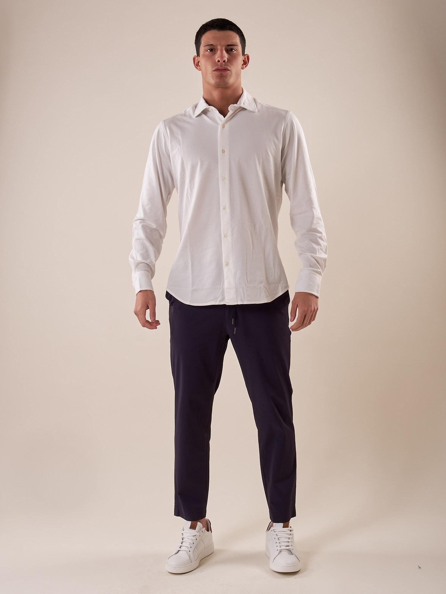 Camicia manica lunga tessuto teck piquet micsto cotone uomo. M48884 BIANCO GUY 