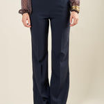 Pantalone palazzo donna con zip laterale.  Linea pulita ed eleganza essenziale. PA003034 BLU ARTIGLI 