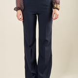 Pantalone palazzo donna con zip laterale.  Linea pulita ed eleganza essenziale. PA003034 BLU ARTIGLI 