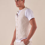 Gilet da Uomo in misto lino con tasca e taschino con friso. GLE01H BEIGE HAMAKI-HO 