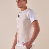 Gilet da Uomo in misto lino con tasca e taschino con friso. GLE01H BEIGE HAMAKI-HO 