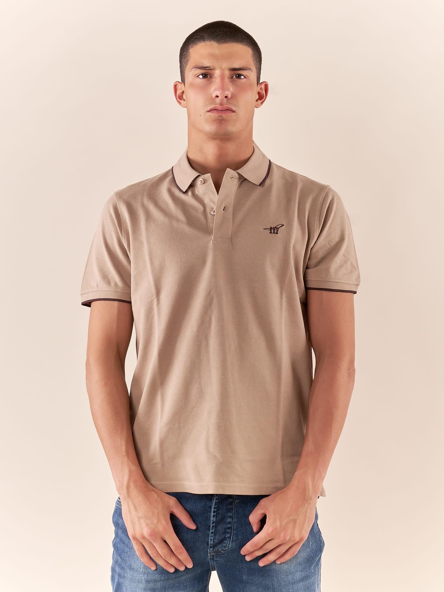 Polo Uomo manica corta in cotone piquet con ricamo. P626122 BEIGE Henry Cotton's Uomo 