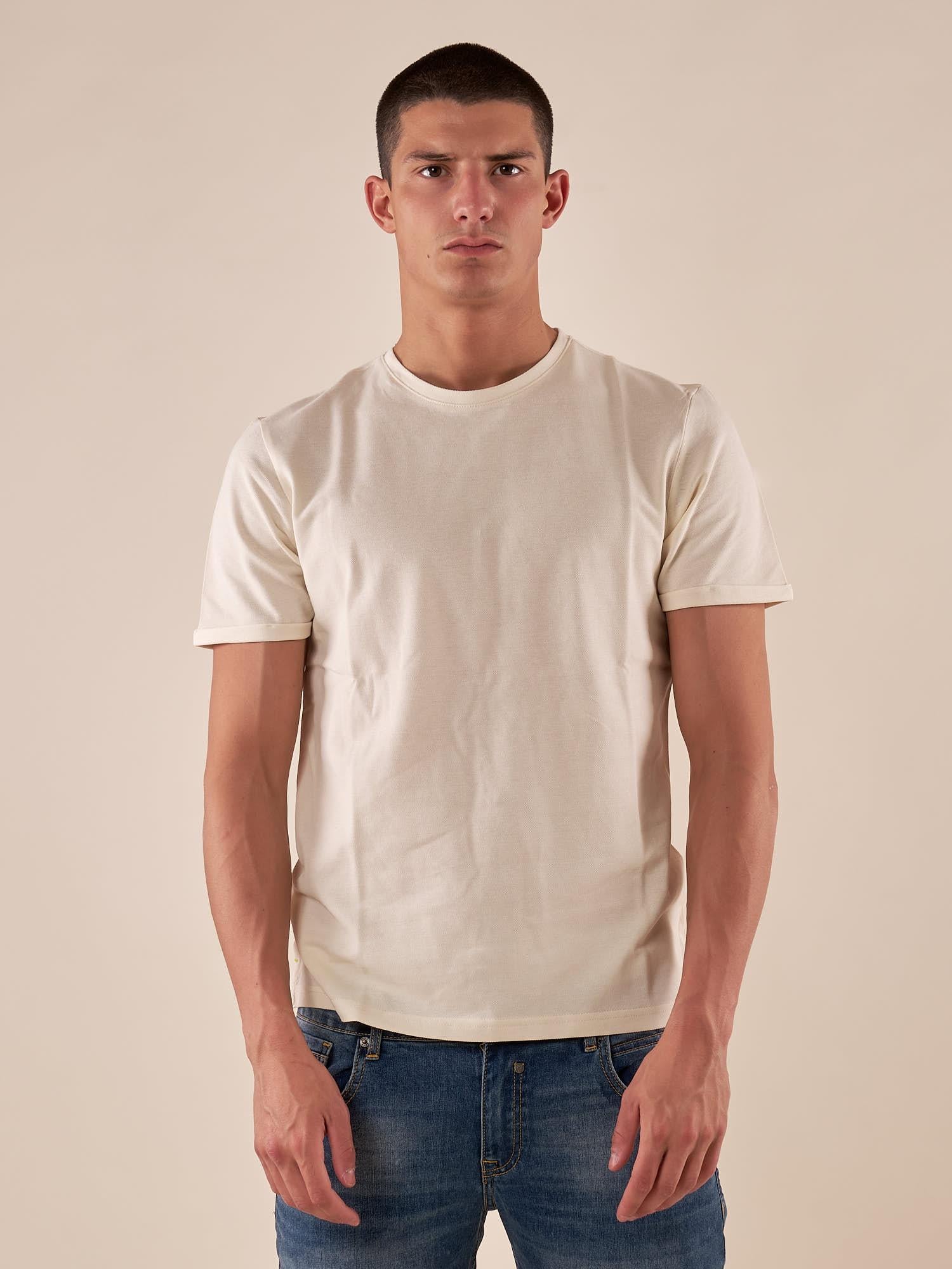 T-shirt Uomo Manica Corta in 100% Cotone Piqué  Girocollo, Comfort e Stile Casual M49065 BEIGE SUPERIOR VINTAGE 