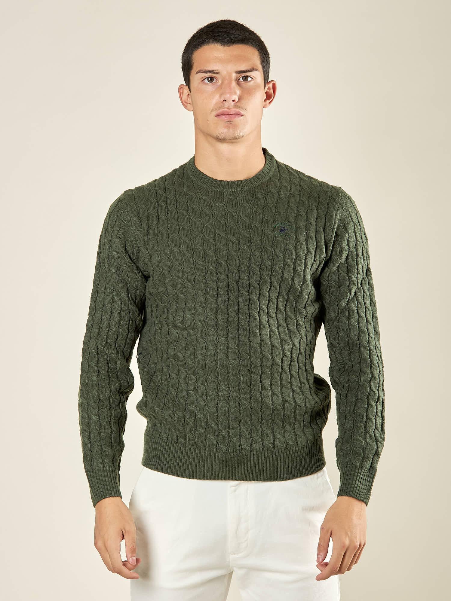 Maglia Uomo Invernale a Trecce in Misto Acrilico. Calore, Stile e Comfort per la Stagione Fredda. M431718 VERDE BEVERLY HILLS POLO CLUB 