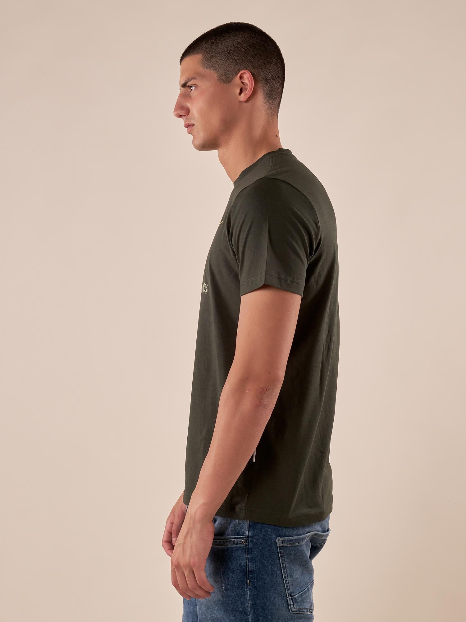 T-shirt Uomo manica corta in cotone 100% con logo stampato a contrasto TS616035 VERDE Henry Cotton's 