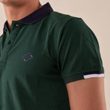 Polo da Uomo in 100% Cotone Piquet con Colletto e Polsini a Contrasto. BAM5431 HUNTER GREEN BACI & ABBRACCI 