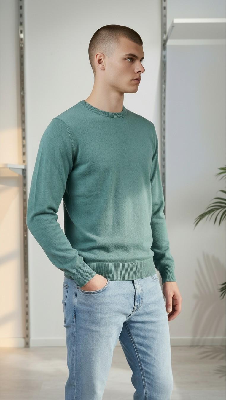 Maglia Uomo 100% Cotone a Manica Lunga  Comfort Naturale e Stile Versatile CON3700900 ACQUAMARINE CONSENSO 