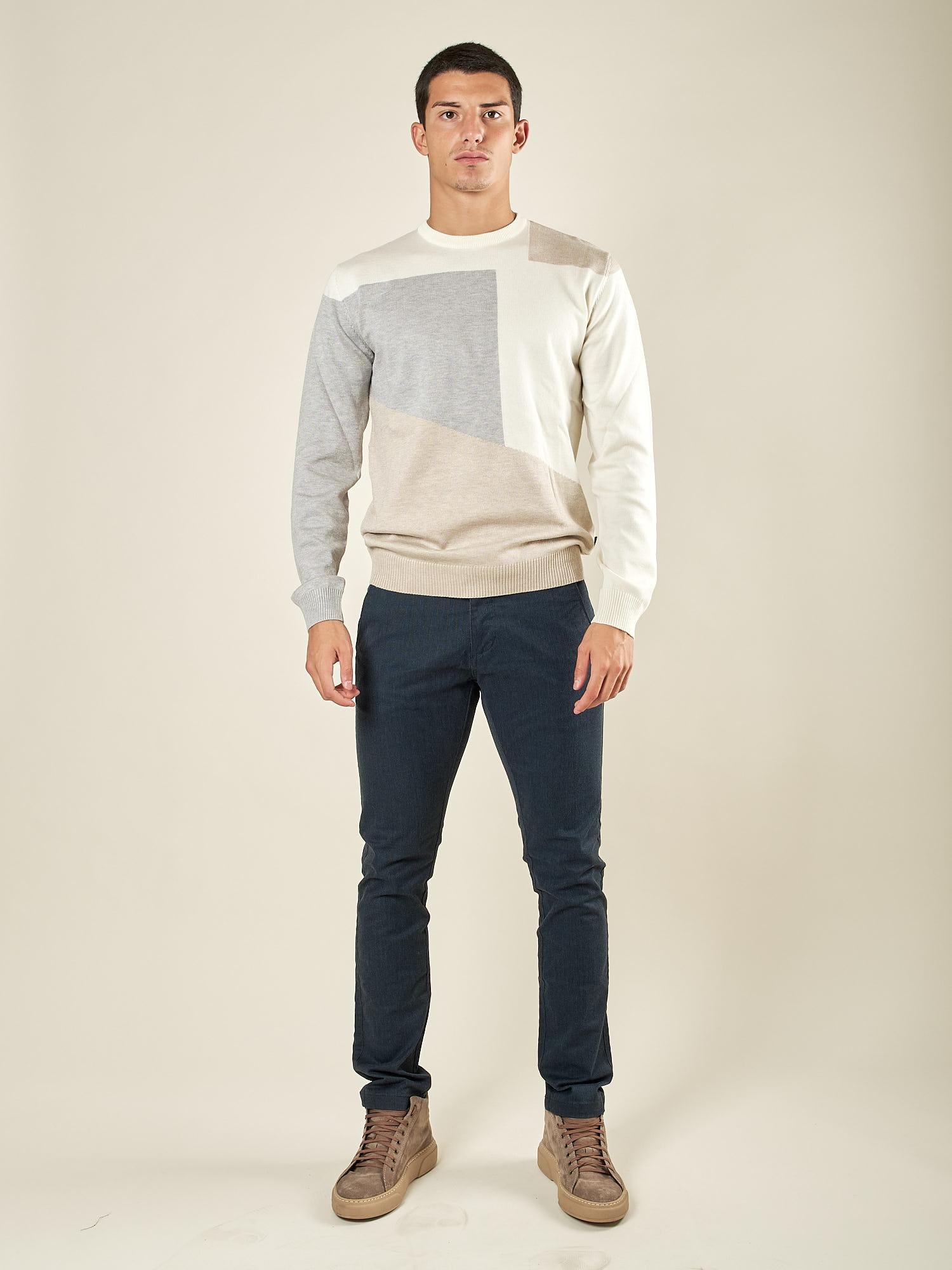 Maglia Uomo Invernale Girocollo in Misto Viscosa con Intarsi. Eleganza e Comfort in Stile Moderno. MI3172H OFF WHITE HAMAKI-HO 