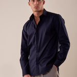 Camicia manica lunga stretch bottoni ricoperti slim con riprese. FBDERBY BLU FB 