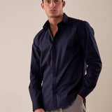 Camicia manica lunga stretch bottoni ricoperti slim con riprese. FBDERBY BLU FB 