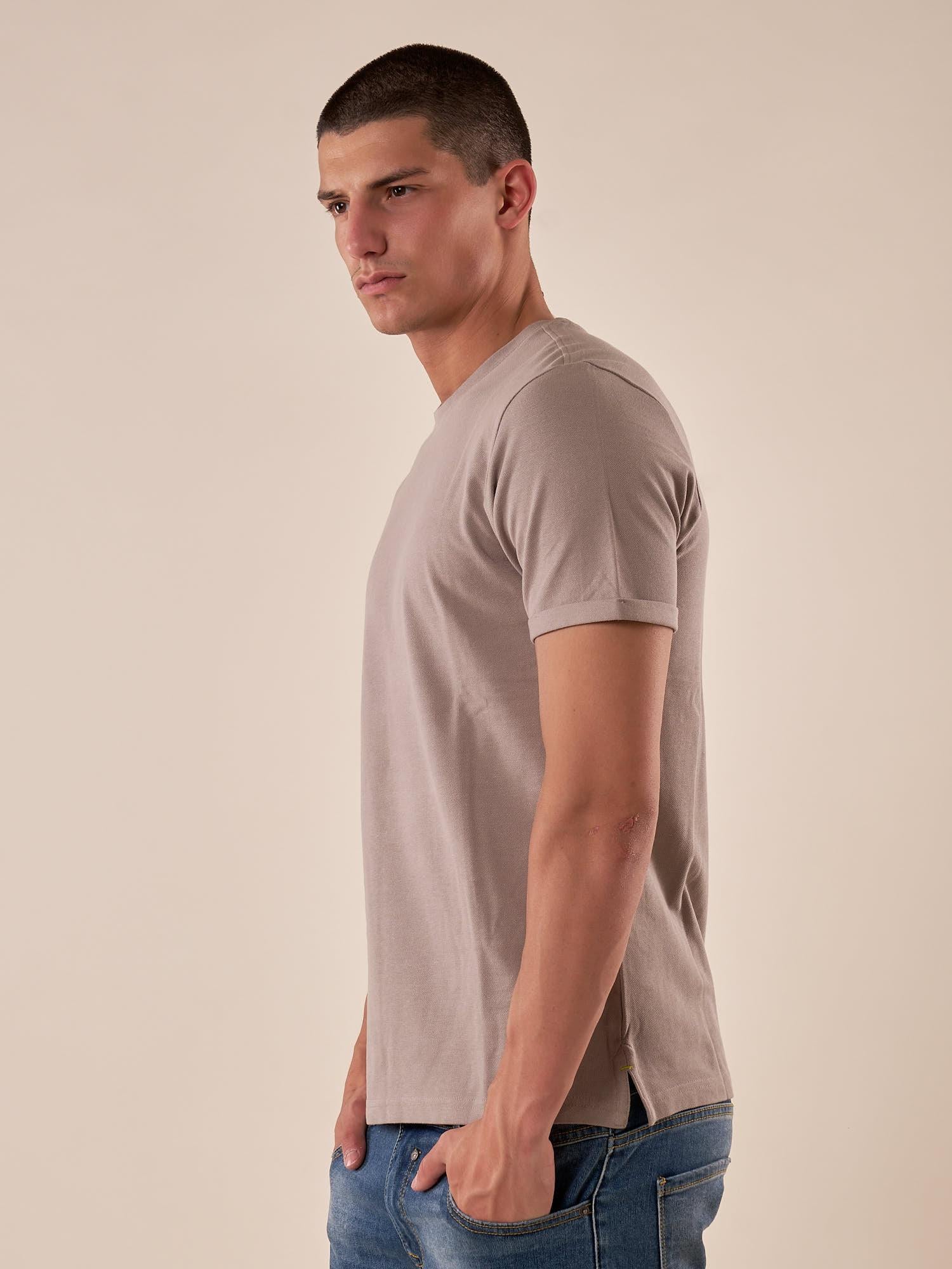 T-shirt Uomo Manica Corta in 100% Cotone Piqué  Girocollo, Comfort e Stile Casual M49065 GRIGIO SUPERIOR VINTAGE 