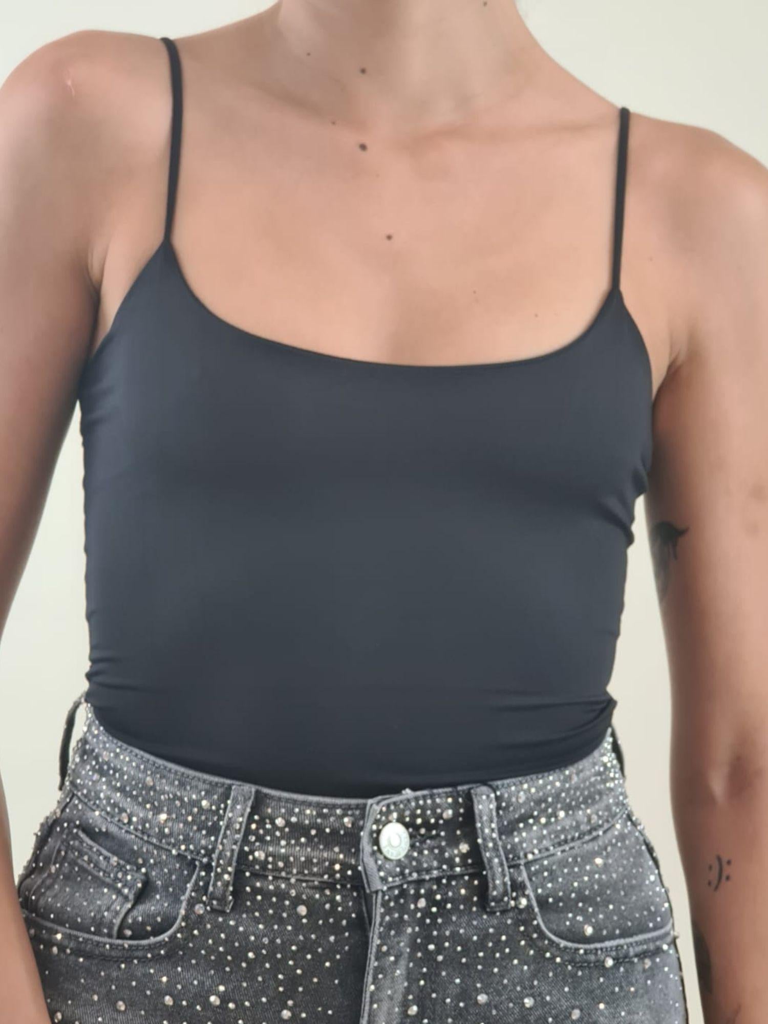 Body Donna con spallina stretta in tessuto elasticizzato effetto second skin. V7365C NERO STUDIO ELEVEN 
