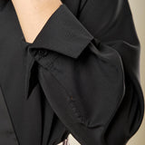 Camicia donna body con rifiniture in raso. Scollo a incrocio, dettaglio gemello. BD003629 NERO ARTIGLI 