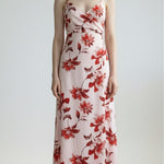 Abito Donna Lungo Elegante con Bretellina in Fantasia Floreale e Pannello Sovrapposto AB004380 CIPRIA/ROSSO ARTIGLI Donna 