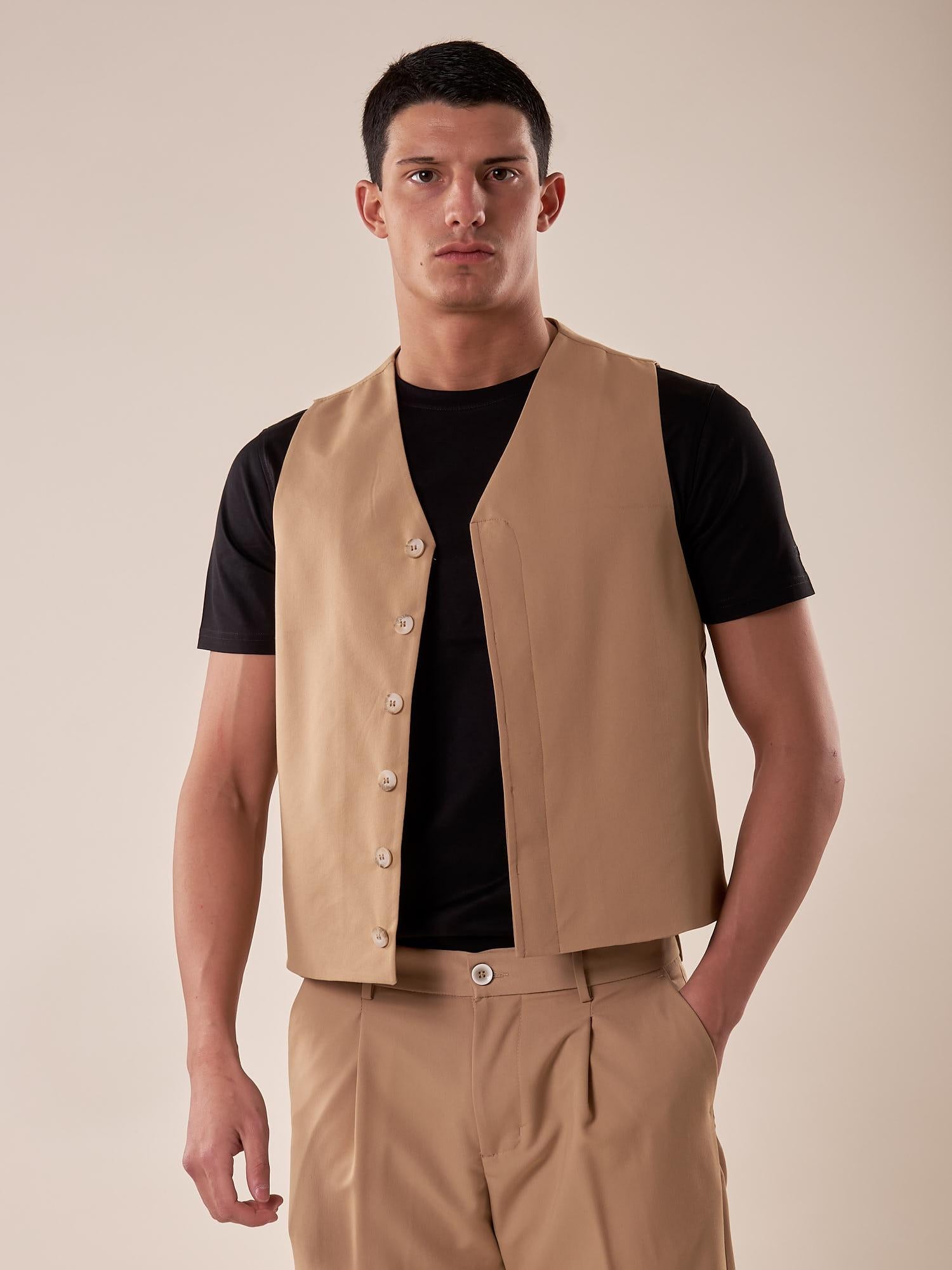 Gilet uomo abbottonatura nascosta. OE1S2S5I01 CAMMELLO OVER-D Uomo 