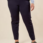 Pantalone Donna Curvy in Punto Milano  Vestibilità a Sigaretta, Tasche a Filetto, Lunghezza alla Caviglia. F708YBFAGGIA BLU Lizalù 