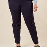 Pantalone Donna Curvy in Punto Milano  Vestibilità a Sigaretta, Tasche a Filetto, Lunghezza alla Caviglia. F708YBFAGGIA BLU Lizalù 