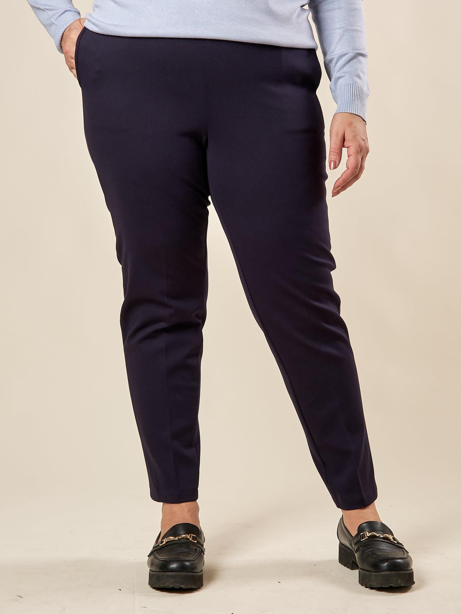 Pantalone Donna Curvy in Punto Milano  Vestibilità a Sigaretta, Tasche a Filetto, Lunghezza alla Caviglia. F708YBFAGGIA BLU Lizalù 