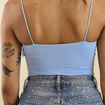 Body Donna con spallina stretta in tessuto elasticizzato effetto second skin. V7365C AZZURRO STUDIO ELEVEN 