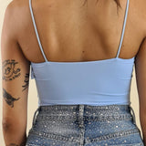 Body Donna con spallina stretta in tessuto elasticizzato effetto second skin. V7365C AZZURRO STUDIO ELEVEN 