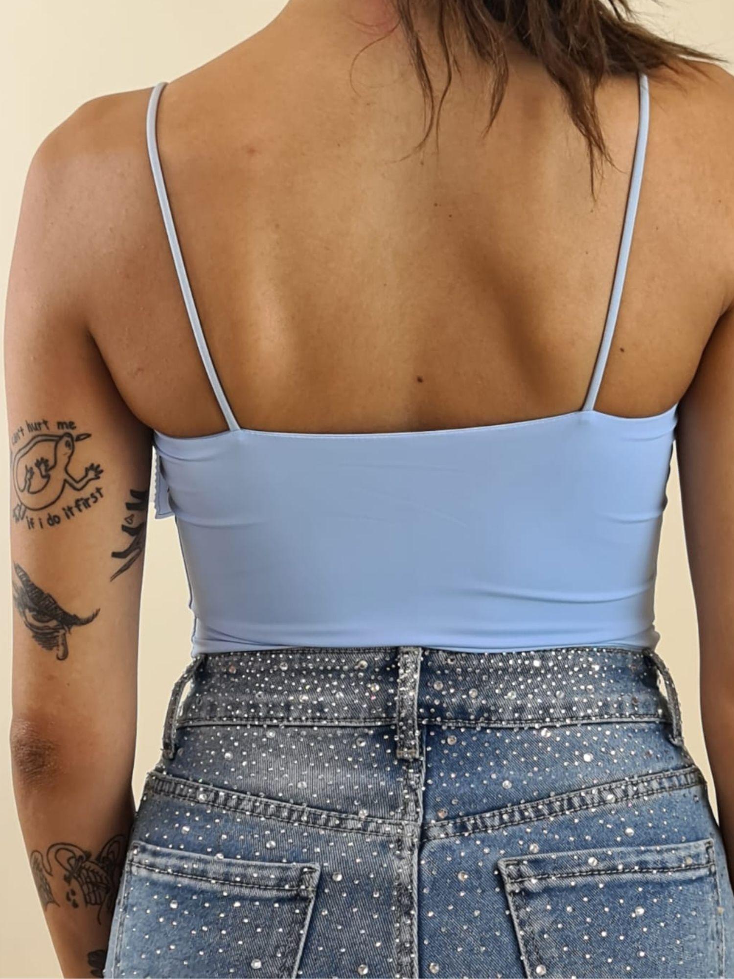 Body Donna con spallina stretta in tessuto elasticizzato effetto second skin. V7365C AZZURRO STUDIO ELEVEN 