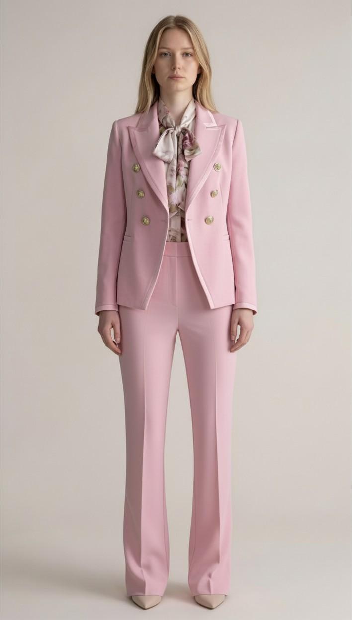 Giacca Doppiopetto Donna con Profilo in Raso e Bottoni Oro GI004357 ROSA ARTIGLI Donna 