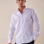 Camicia manica lunga stretch bottoni ricoperti slim con riprese. FBDERBY BIANCO FB Uomo 
