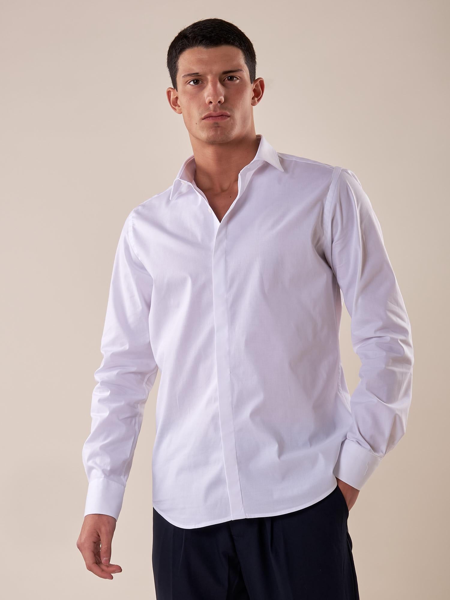 Camicia manica lunga stretch bottoni ricoperti slim con riprese. FBDERBY BIANCO FB Uomo 