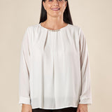 Blusa Donna Curvy Girocollo  Dettaglio in Metallo, Pience Frontali e Polsino Dritto. F708YBFSELE PANNA Lizalù 