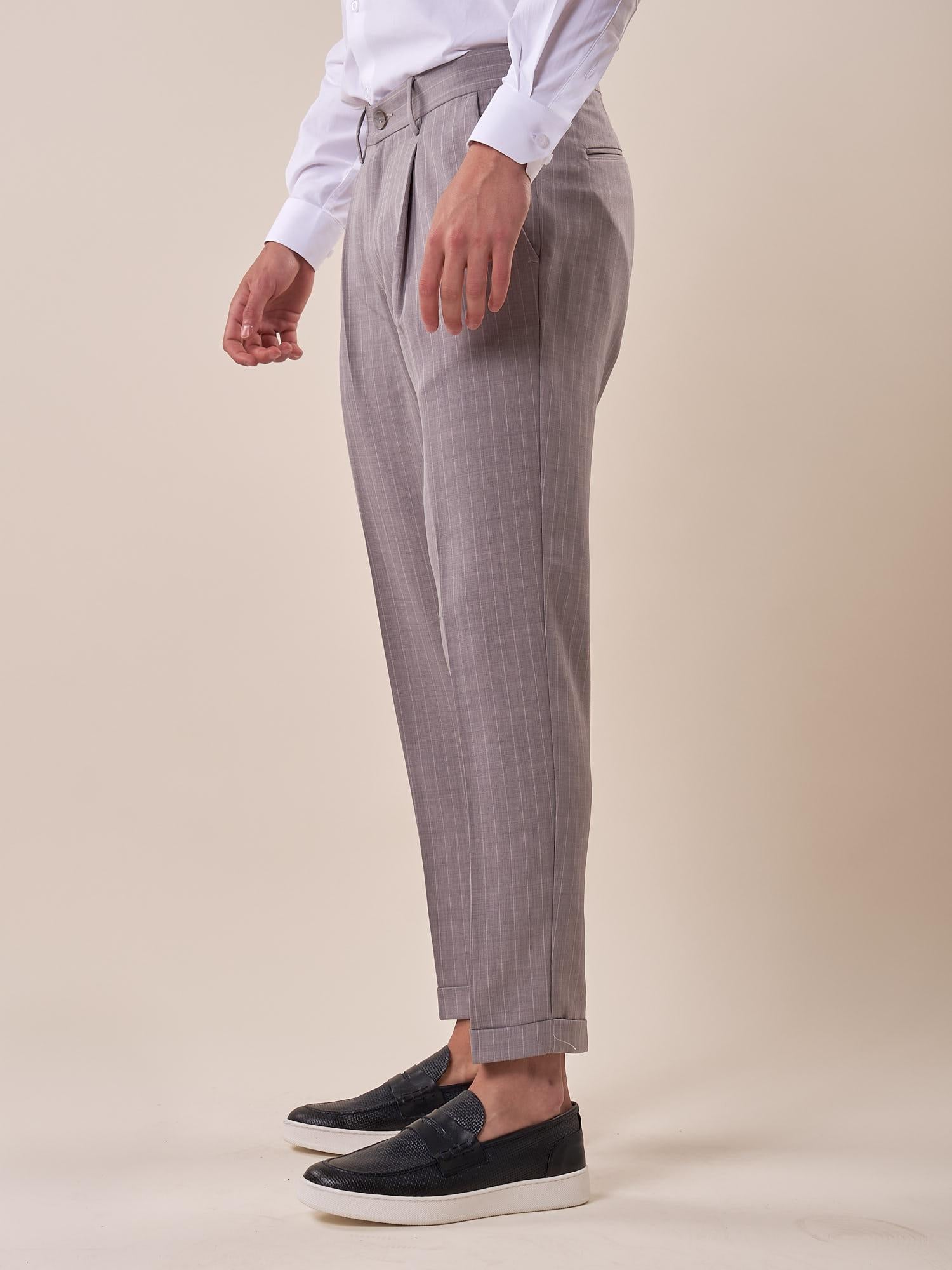 Pantalone rigato una  pince tapered fit tasche doppio filetto. OE1S2S5P38 GRIGIO OVER-D 