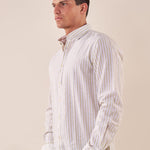 Camicia manica lunga rigata misto lino collo con bottoncino a scomparsa uomo. OC1S2S5C11 BAMBOO OVER-D Uomo 