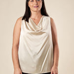 Top Donna Curvy con Giromanica e Scollo Morbido  Raso Davanti, Maglina Lurex Dietro. F453YBFKABUL CREMA Lizalù 